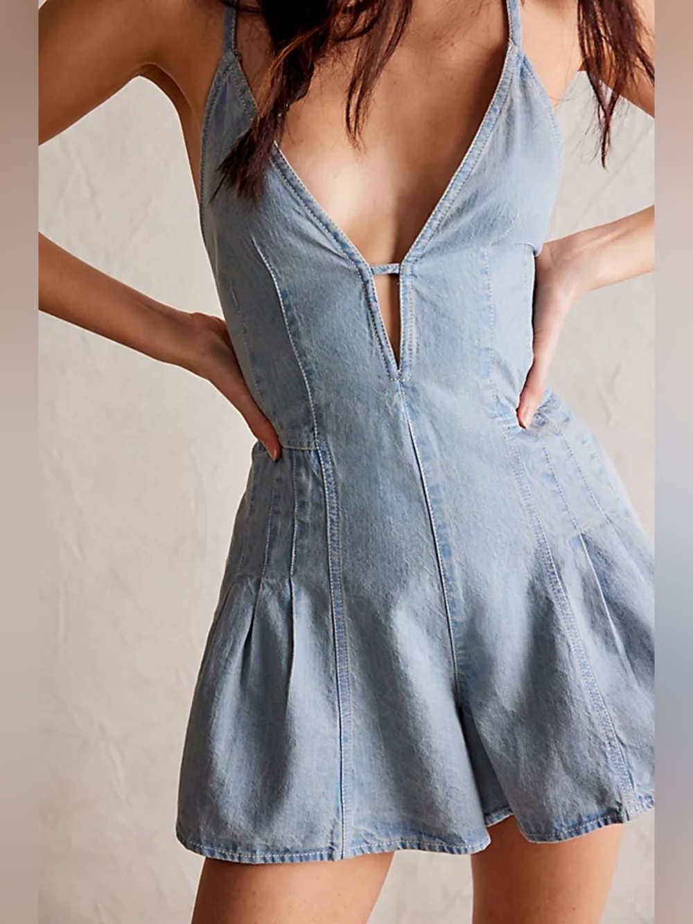 Free People Light Blue Denim Romper Overalls